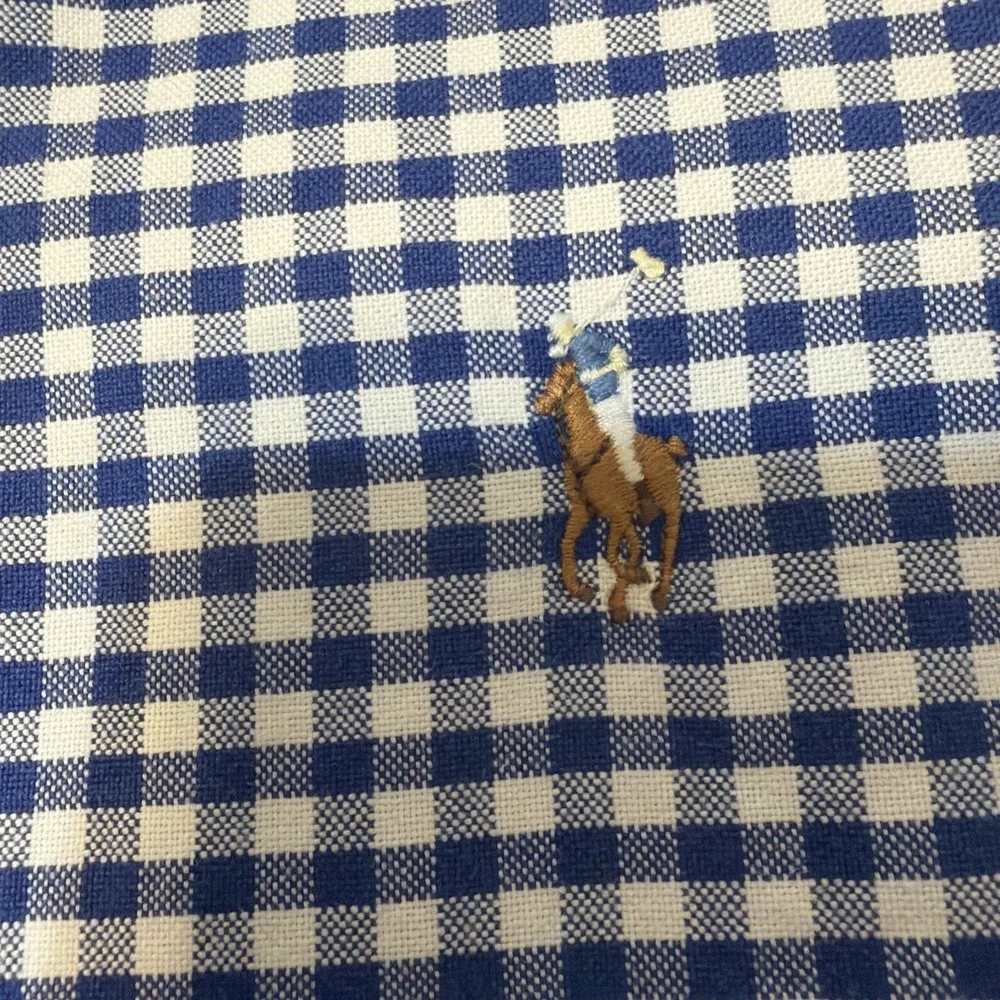 Polo Ralph Lauren Shirt Men XL Blue Flesh Pony Classic Fit Long Sleeve Plaid